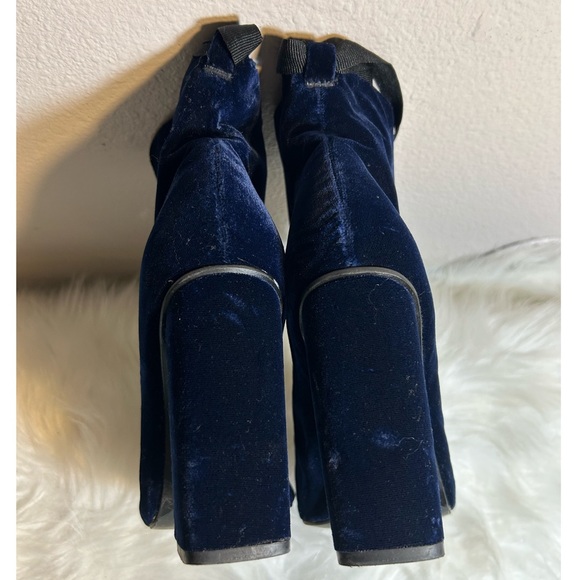 Zara Blue Velvet Zipper Ankle Boots Lace Up Heels Size 37EU /US7.5 - Picture 11 of 13
